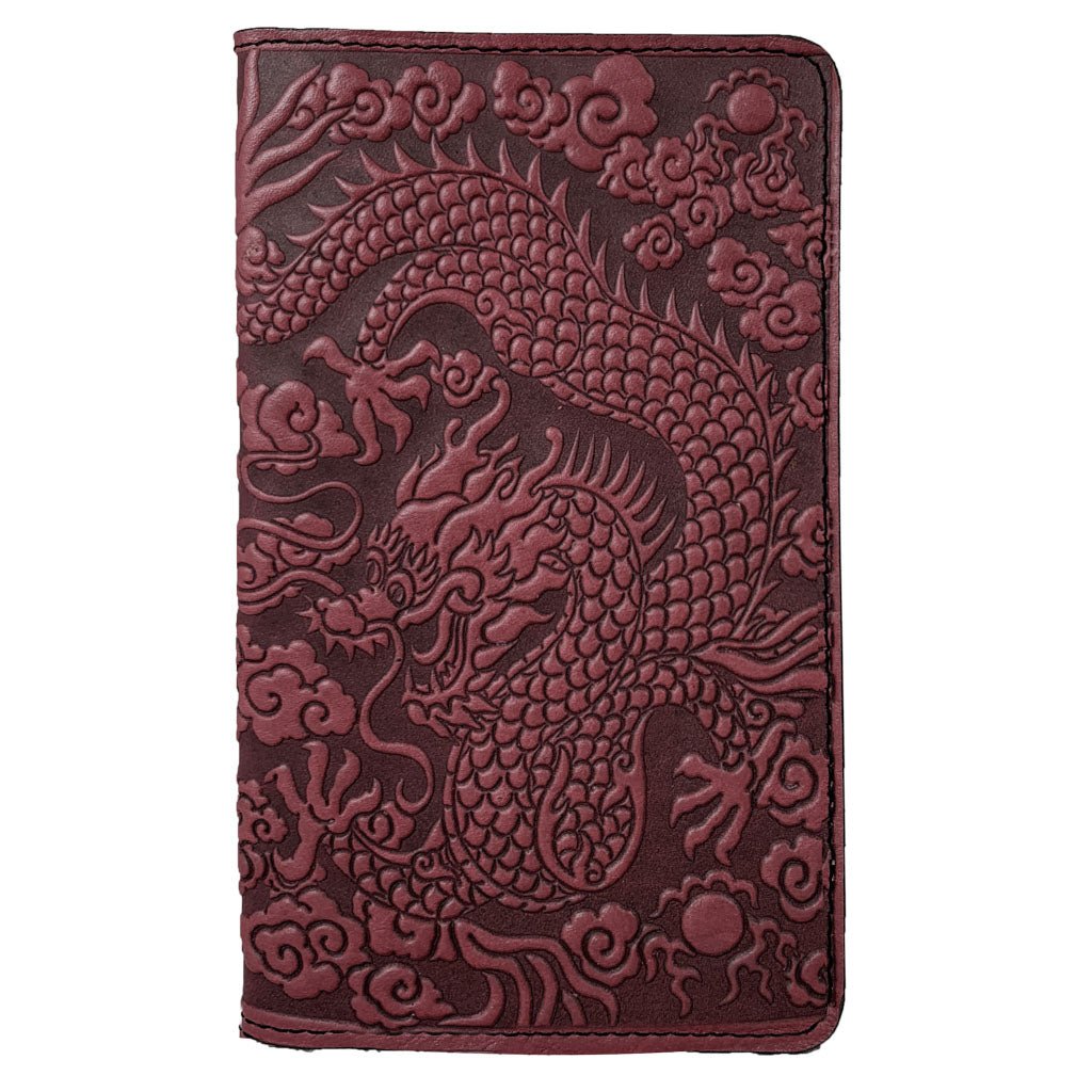 Oberon Design Large Leather Smartphone Wallet, Cloud Dragon, Red
