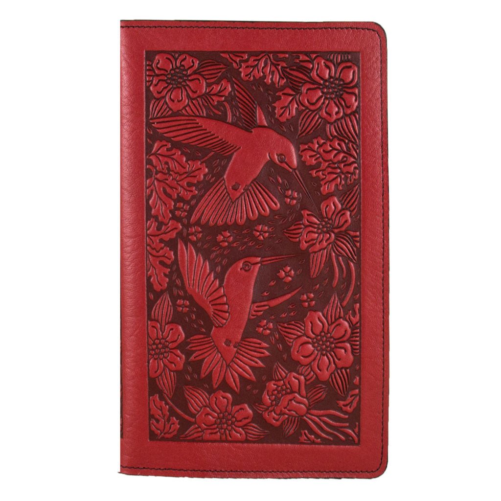Oberon Design Large Leather Smartphone Wallet, Hummingbirds, Red