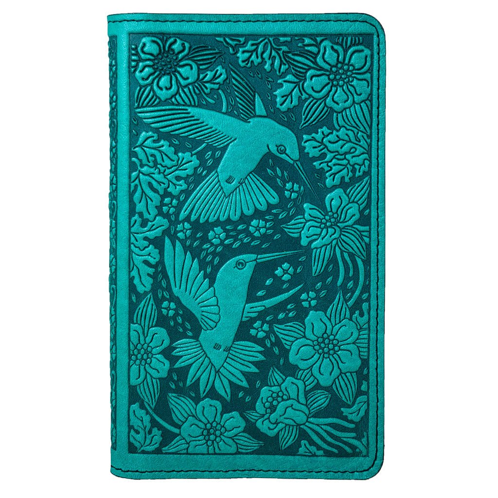 Oberon Design Large Leather Smartphone Wallet, Hummingbirds, Red