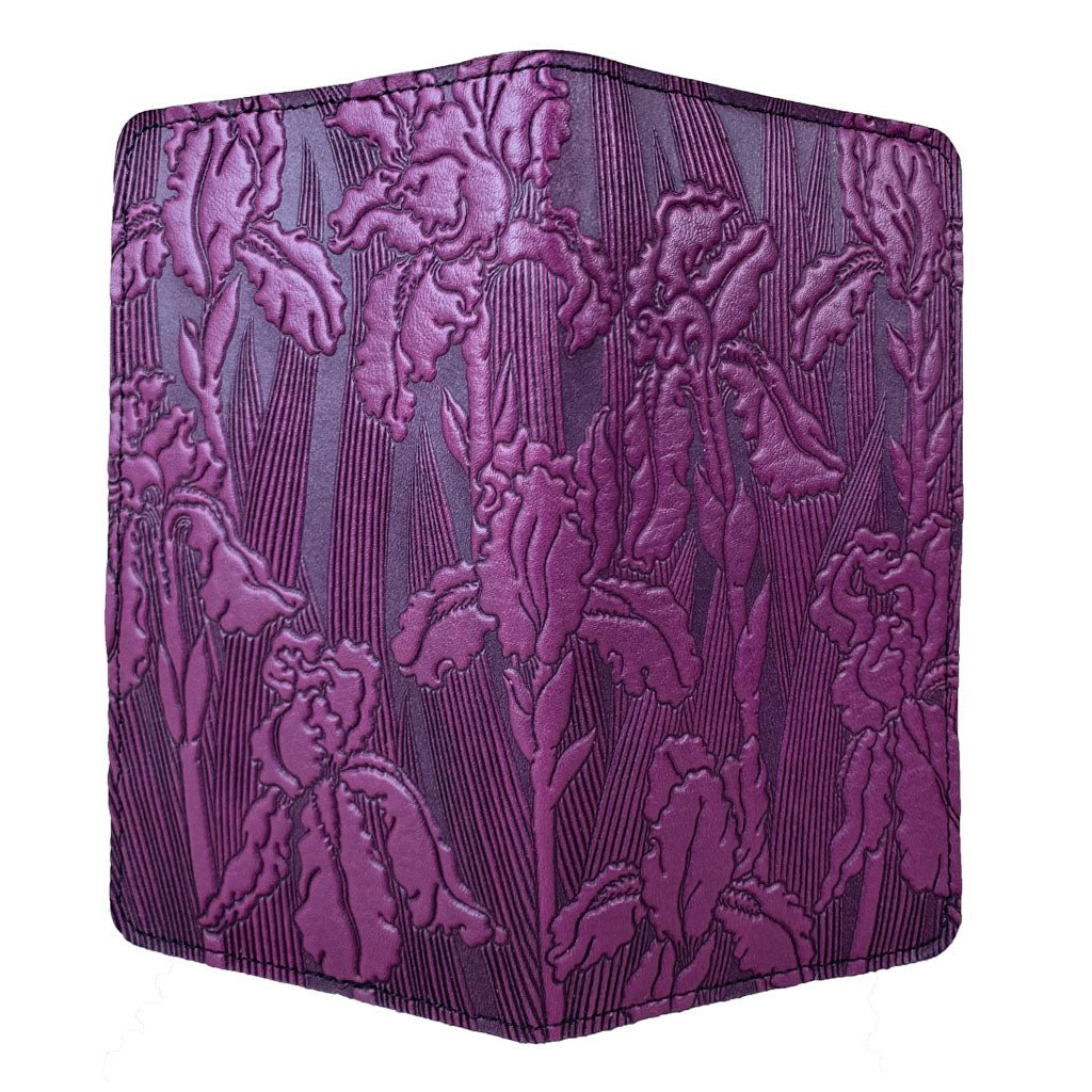 Oberon Design Large Leather Smartphone Wallet, Iris, Orchid - Open