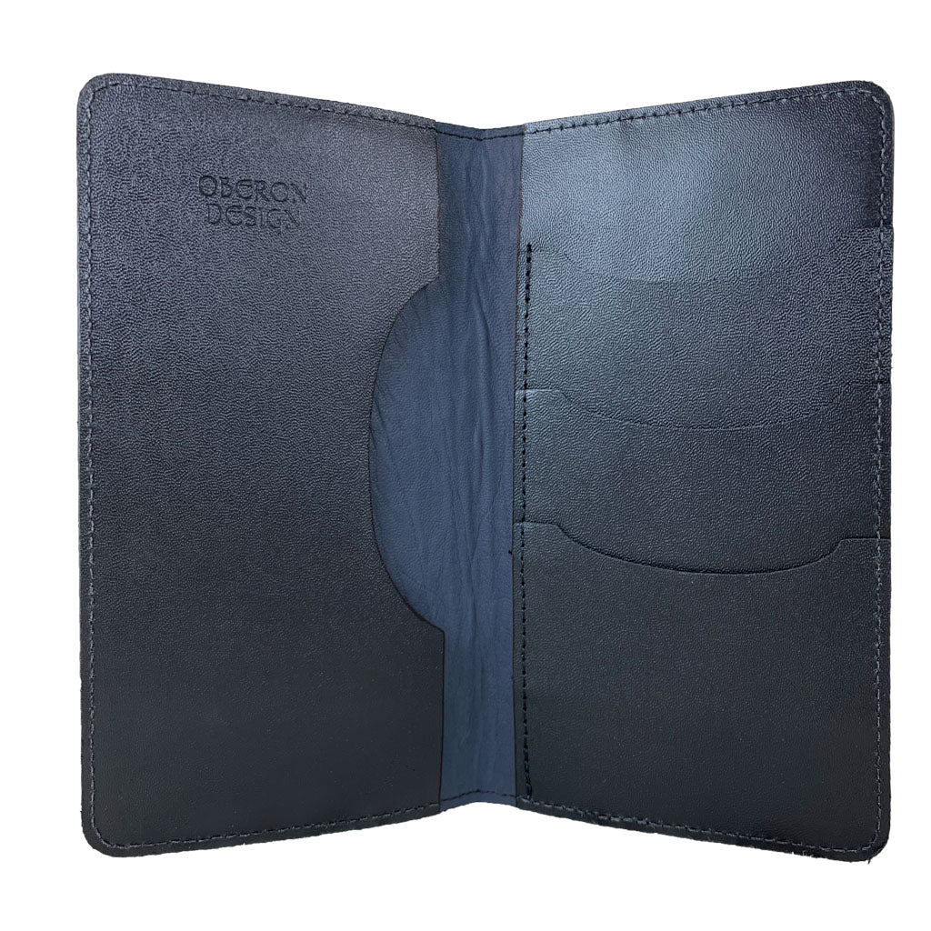 Oberon Design Large Leather Smartphone Wallet, Navy Interior