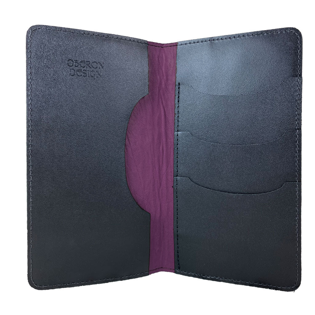 Oberon Design Large Leather Smartphone Wallet, Orchid Interior