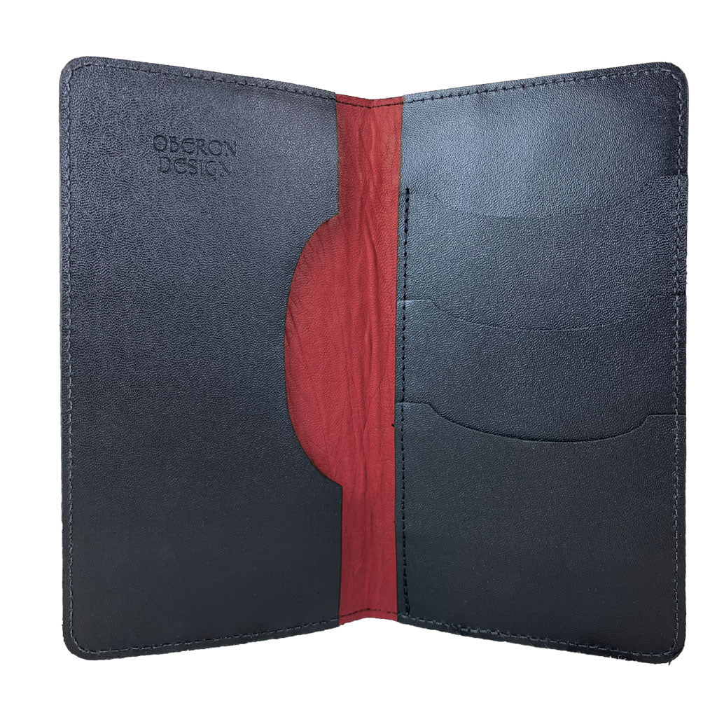 Oberon Design Large Leather Smartphone Wallet, Red Interior