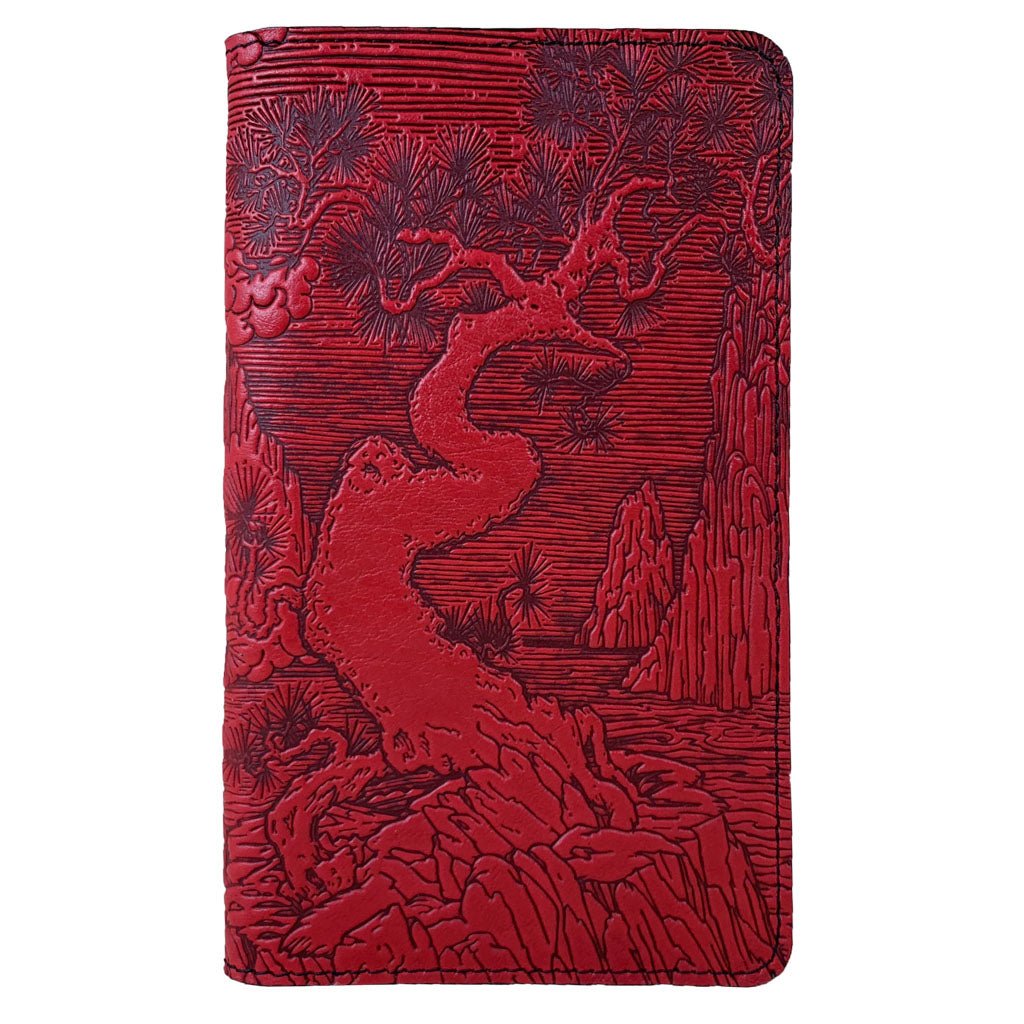 Oberon Design Large Leather Smartphone Wallet, River Garden, Red