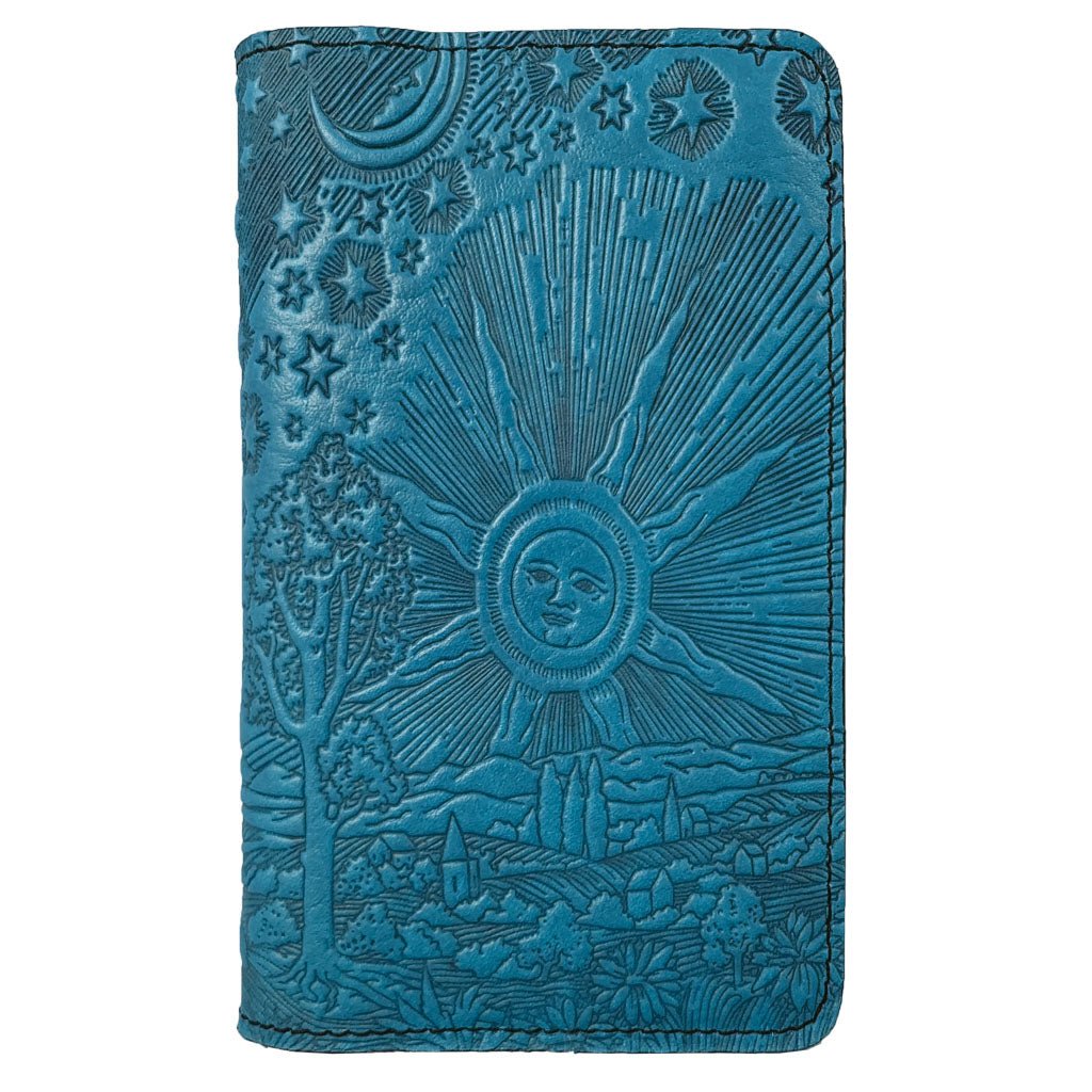 Oberon Design Large Leather Smartphone Wallet, Roof of Heaven, Blue