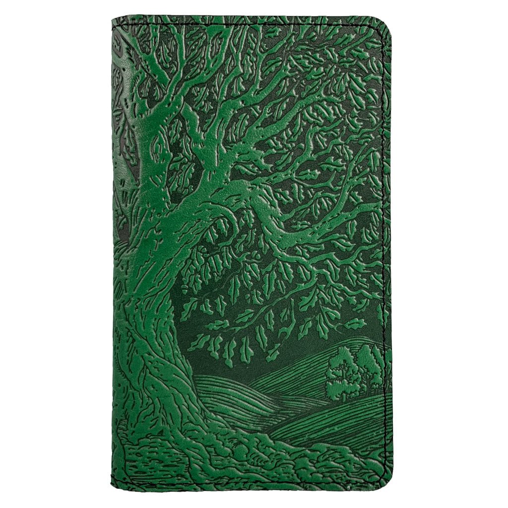 Oberon Design Large Leather Smartphone Wallet, Tree of Life, Green