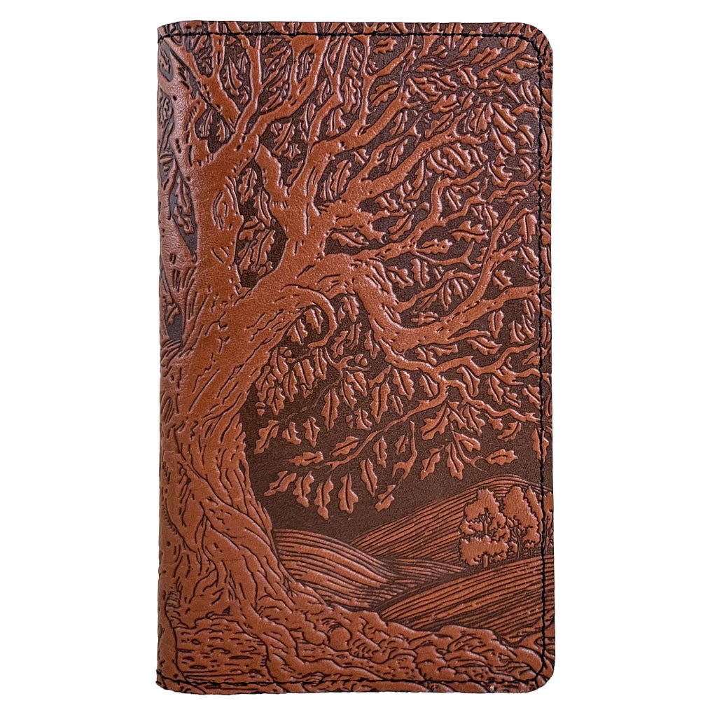Oberon Design Large Leather Smartphone Wallet, Tree of Life, Saddle