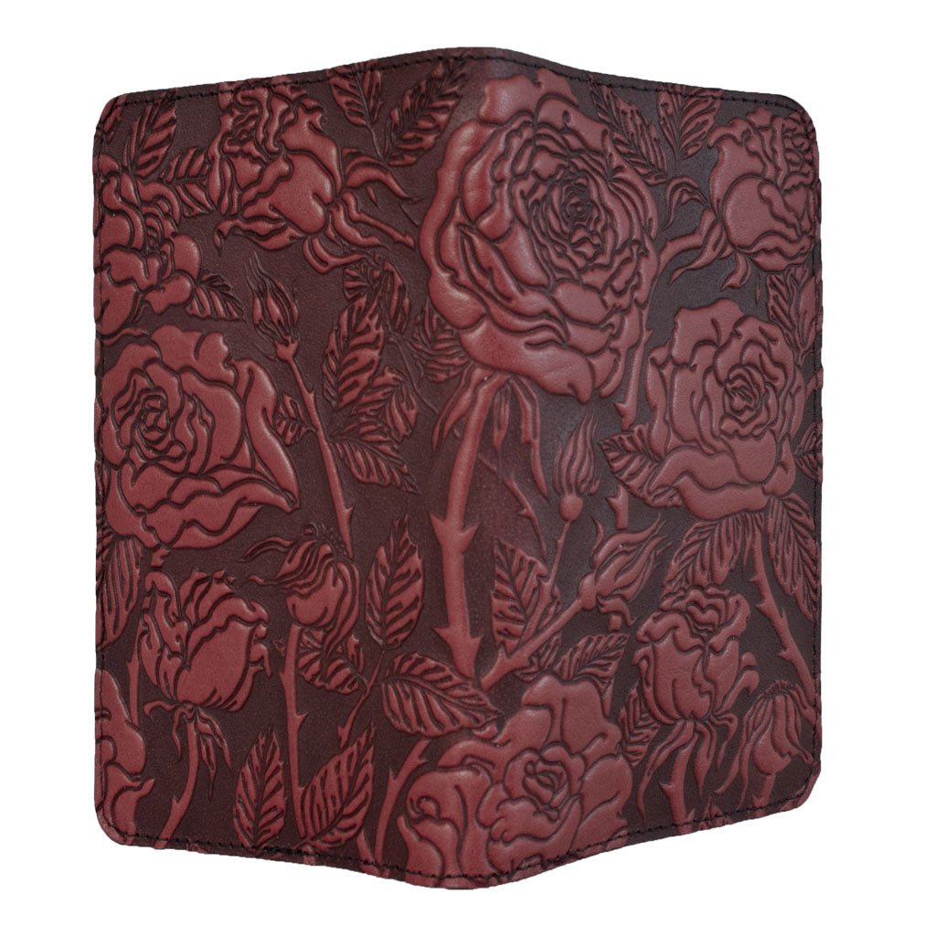 Oberon Design Large Leather Smartphone Wallet, Wild Rose, Wine - Open