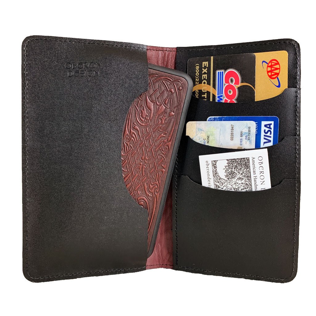 Oberon Design Large Leather Smartphone Wallet, Wine Interior