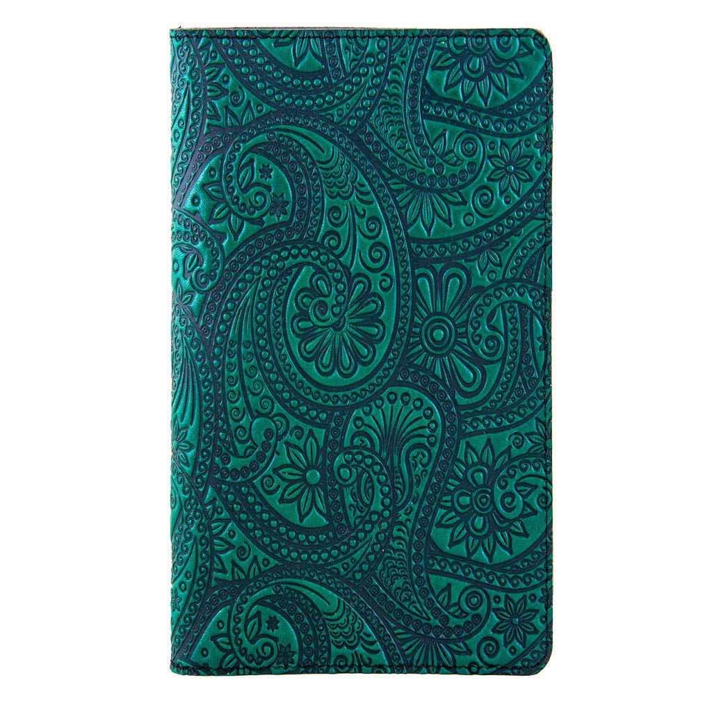 Oberon Design Large Leather Smartphone Wallet, Paisley, Teal