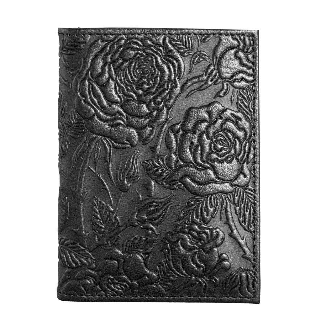 Oberon Design Genuine Leather Traveler Pasport Wallet, Wild Rose, Black