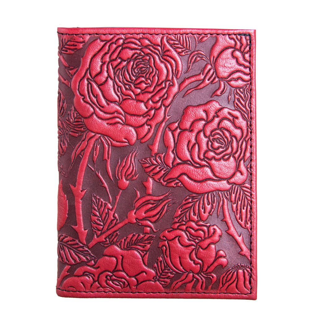 Oberon Design Genuine Leather Traveler Pasport Wallet, Wild Rose, Red