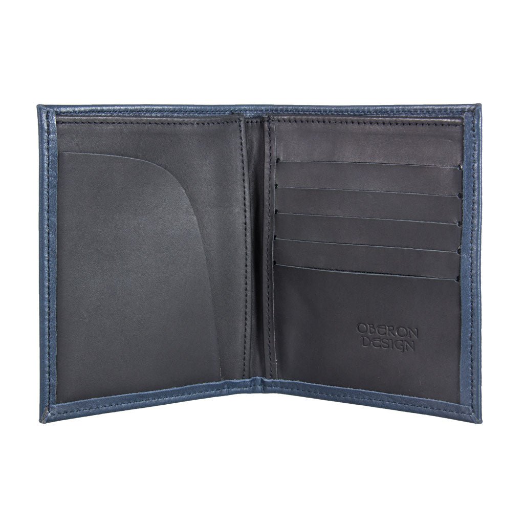 Oberon Design Genuine Leather Traveler Passport Wallet, Navy Interior