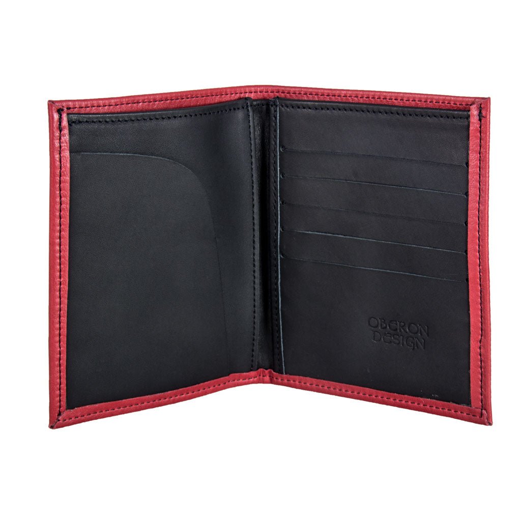 Oberon Design Genuine Leather Traveler Pasport Wallet, Red Interior