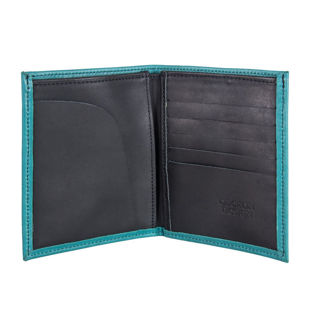 Oberon Design Genuine Leather Traveler Pasport Wallet, Teal Interior