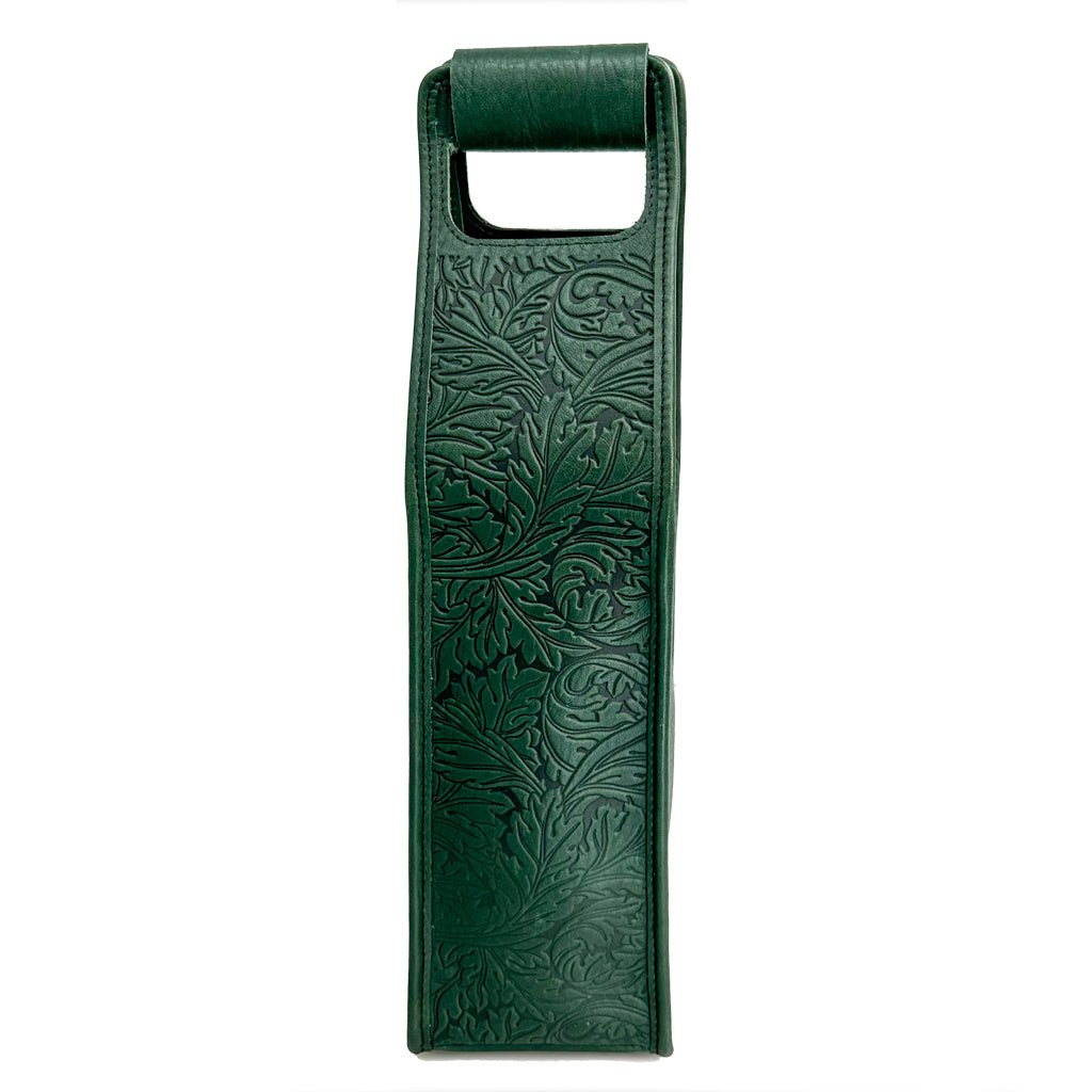 Oberon Design Wine Bottle Carrier Bag, Acanthus Leaf Single, Green, Back