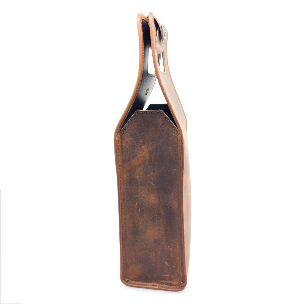 Limited Edition Rustic Leather Wine Bottle Carrier Bag, Single or Double Bottle, Hard Times in Copper
