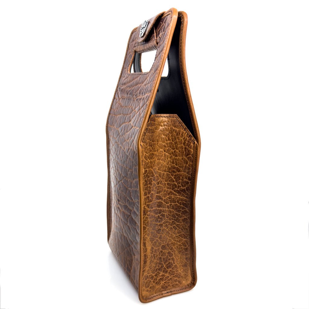 wine bottle carrier bag double bison in tobacco side view