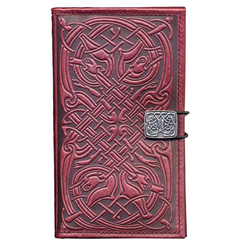 Oberon Design Premium Leather Women's Wallet, Celtic Hounds, Wine