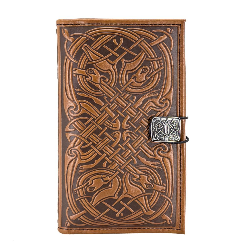 Oberon Design Premium Leather Women's Wallet, Celtic Hounds, Wine