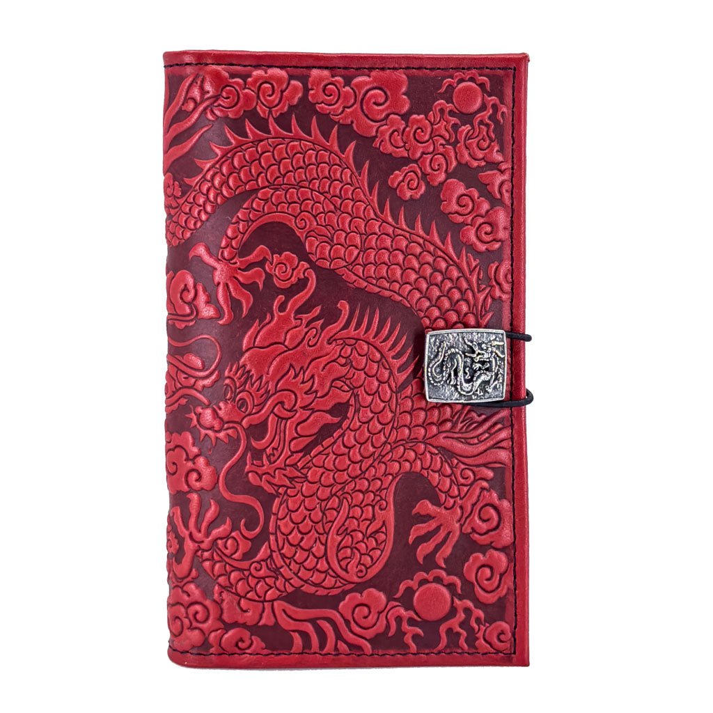 Oberon Design Premium Leather Women's Wallet, Cloud Dragon, REd