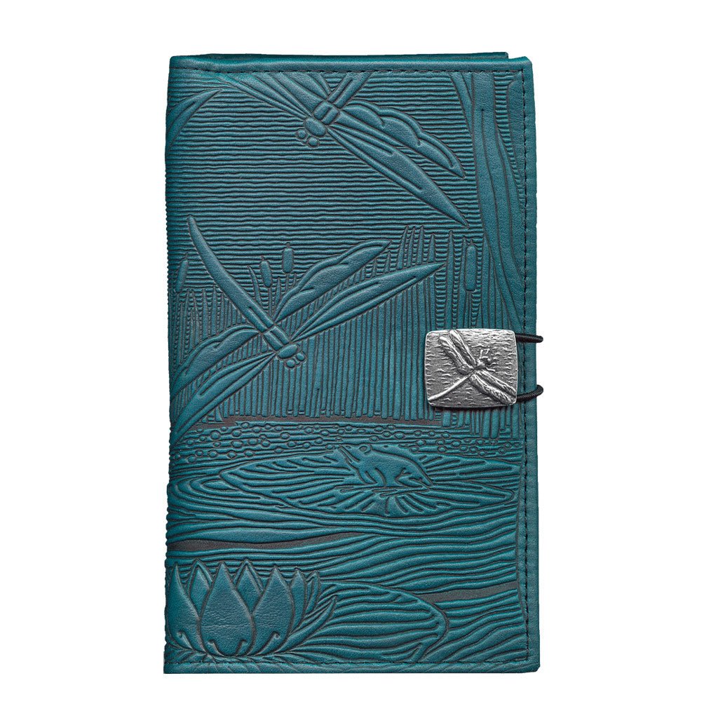 Oberon Design Premium Leather Women's Wallet, Dragonfly Pond, Blue