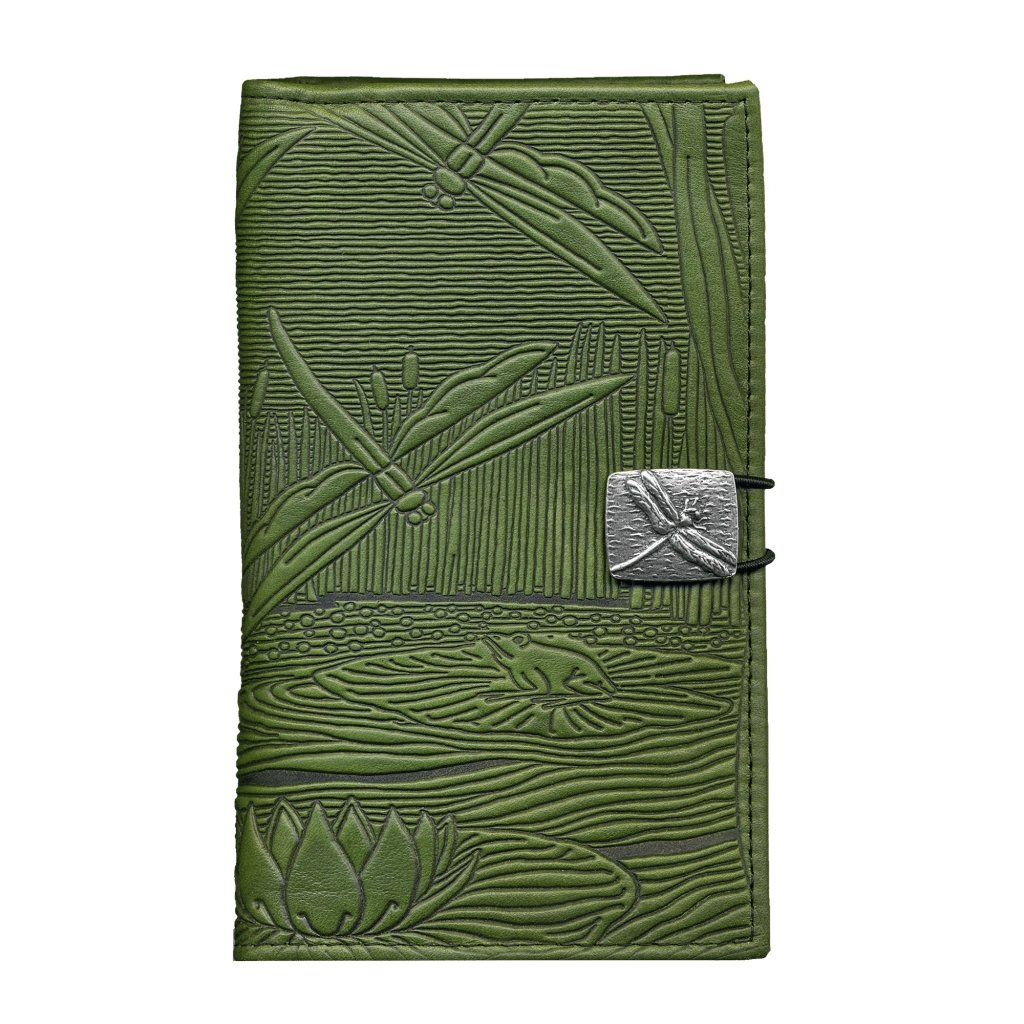 Oberon Design Premium Leather Women's Wallet, Dragonfly Pond, Blue