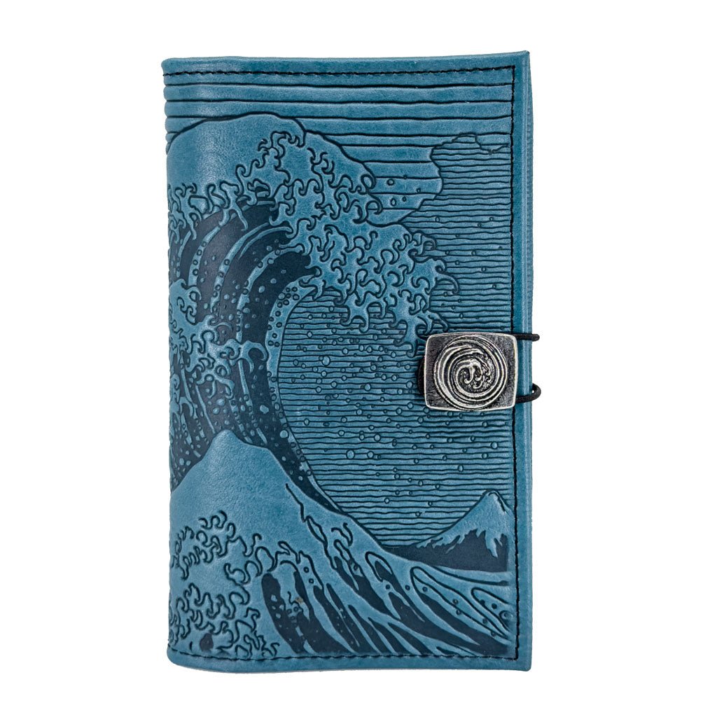 Oberon Design Premium Leather Women&#39;s Wallet, Hokusai Wave, Blue