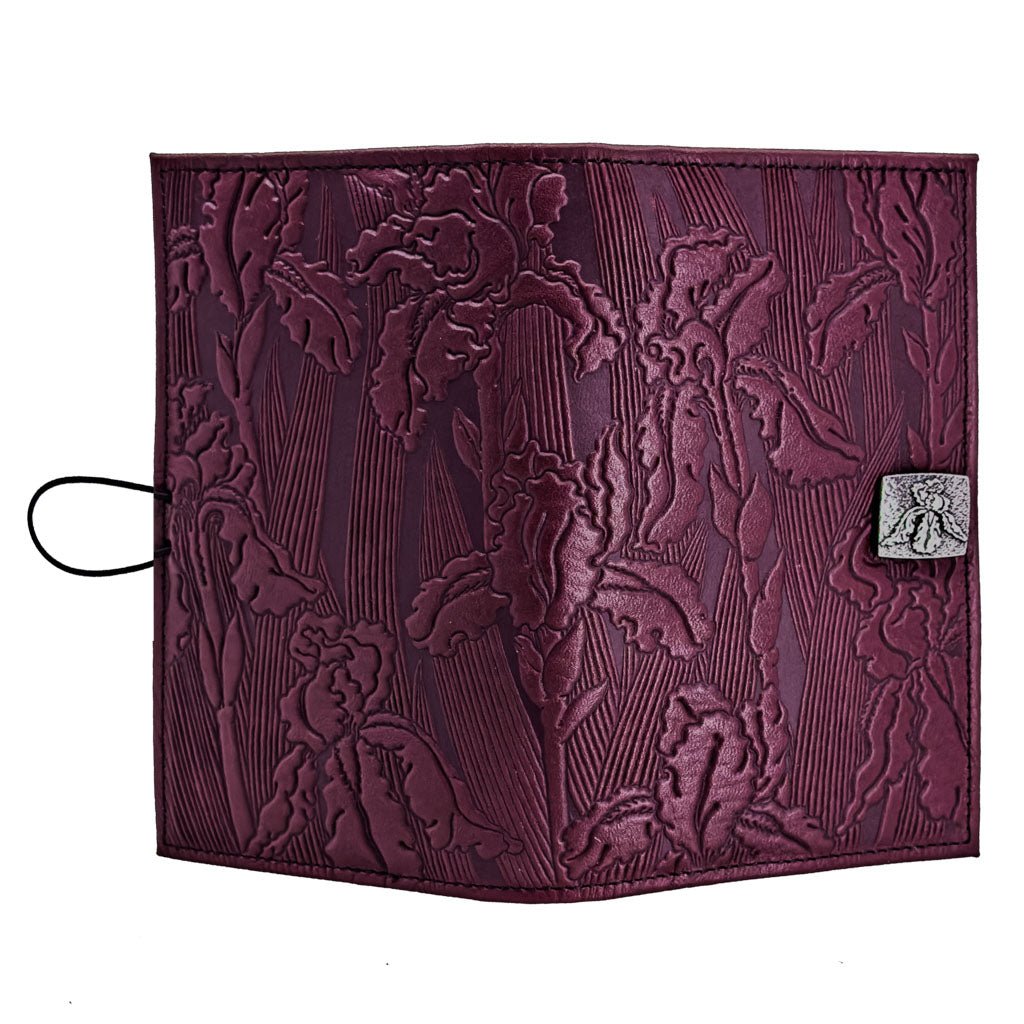 Oberon Design Premium Leather Women&#39;s Wallet, Iris, Wine - Open