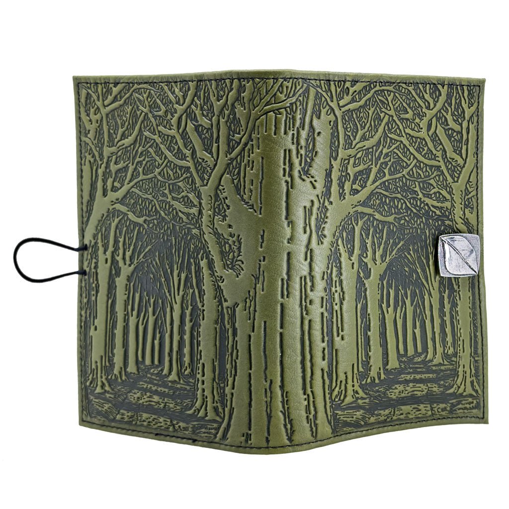 Oberon Design Premium Leather Women&#39;s Wallet, Avenue of Trees, Fern, Open