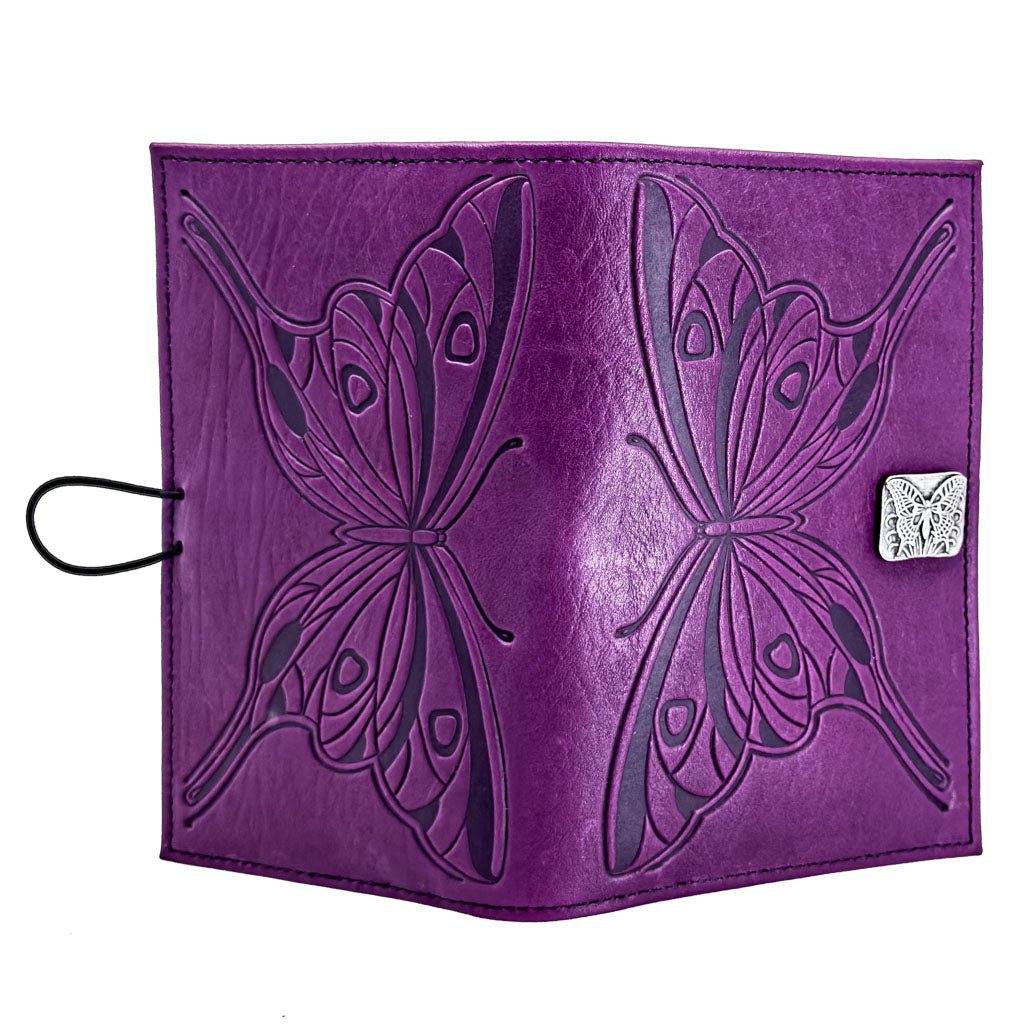 Oberon Design Premium Leather Women&#39;s Wallet, Butterfly, Orchid, Open