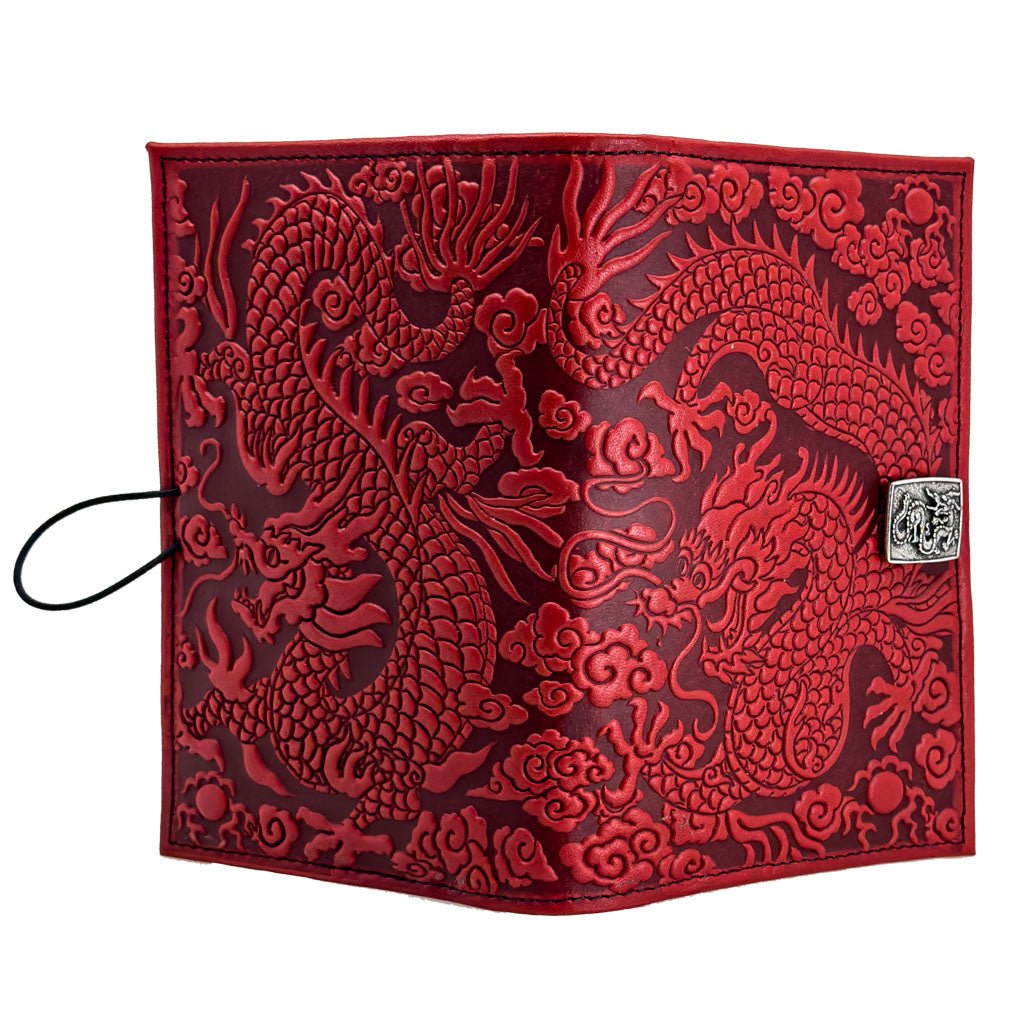 Oberon Design Premium Leather Women&#39;s Wallet, Cloud Dragon, Red, Open