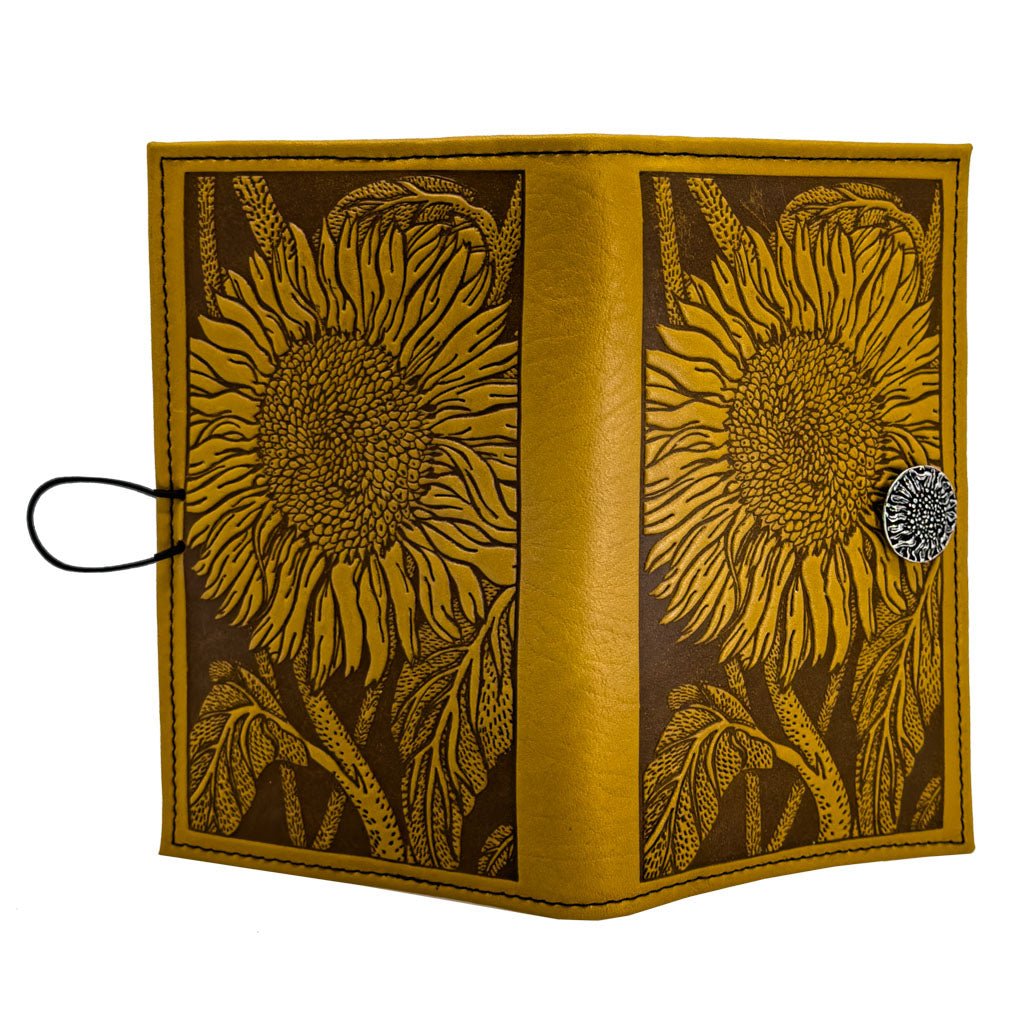 Oberon Design Premium Leather Women&#39;s Wallet, Sunflower, Marigold - Open