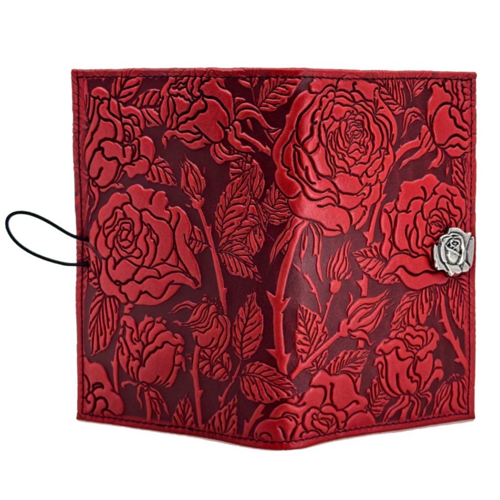 Oberon Design Premium Leather Women&#39;s Wallet, Wild Rose, Red - Open