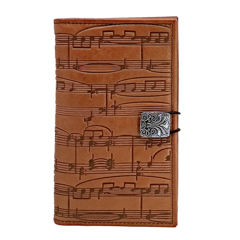 Oberon Design Premium Leather Women's Wallet, Sheet Music, Saddle