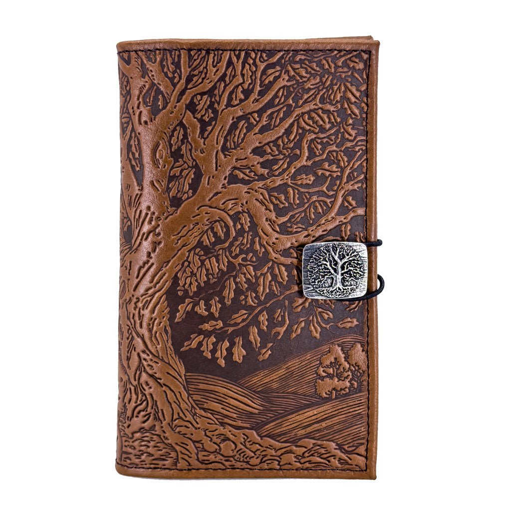 Oberon Design Premium Leather Women's Wallet, Tree of Life, Saddle