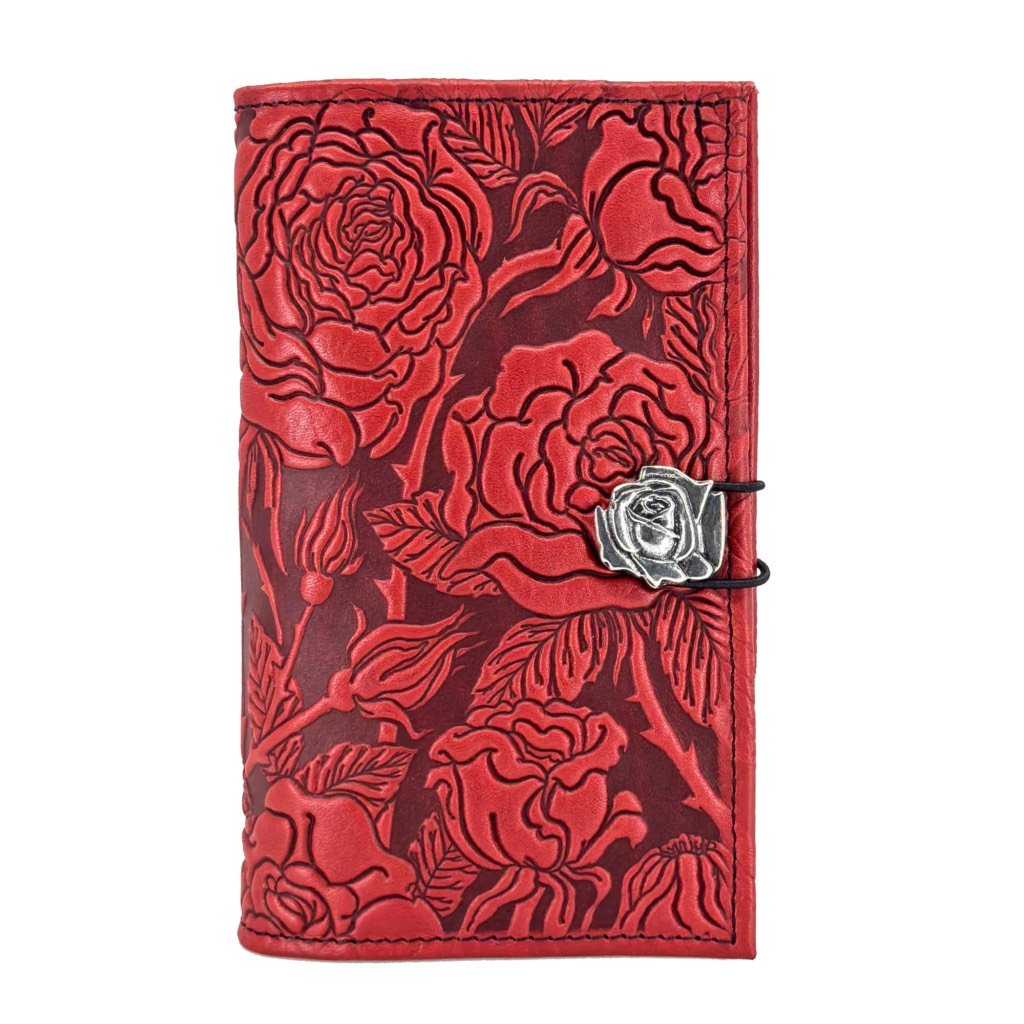Oberon Design Premium Leather Women's Wallet, Wild Rose, Red - Open