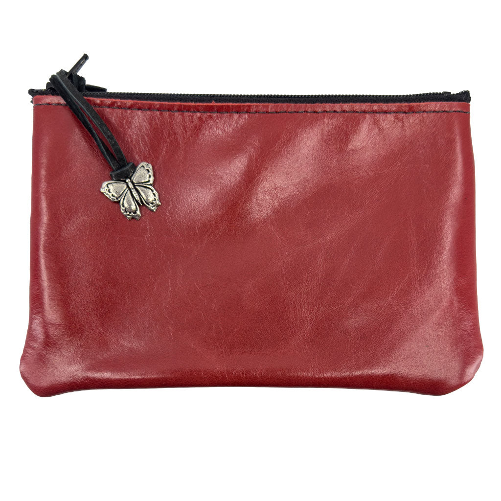 Leather 6 inch Zipper Pouch, Wallet, Coin Purse in Ruby