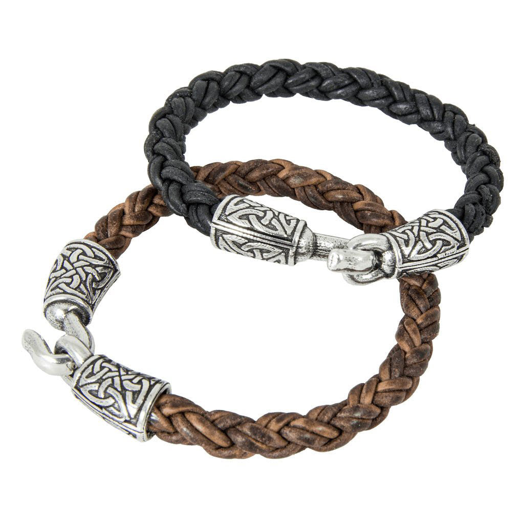 Oberon Design Celtic Braided Leather Bracelet, 2 Colors, 3 Sizes Small / Tan