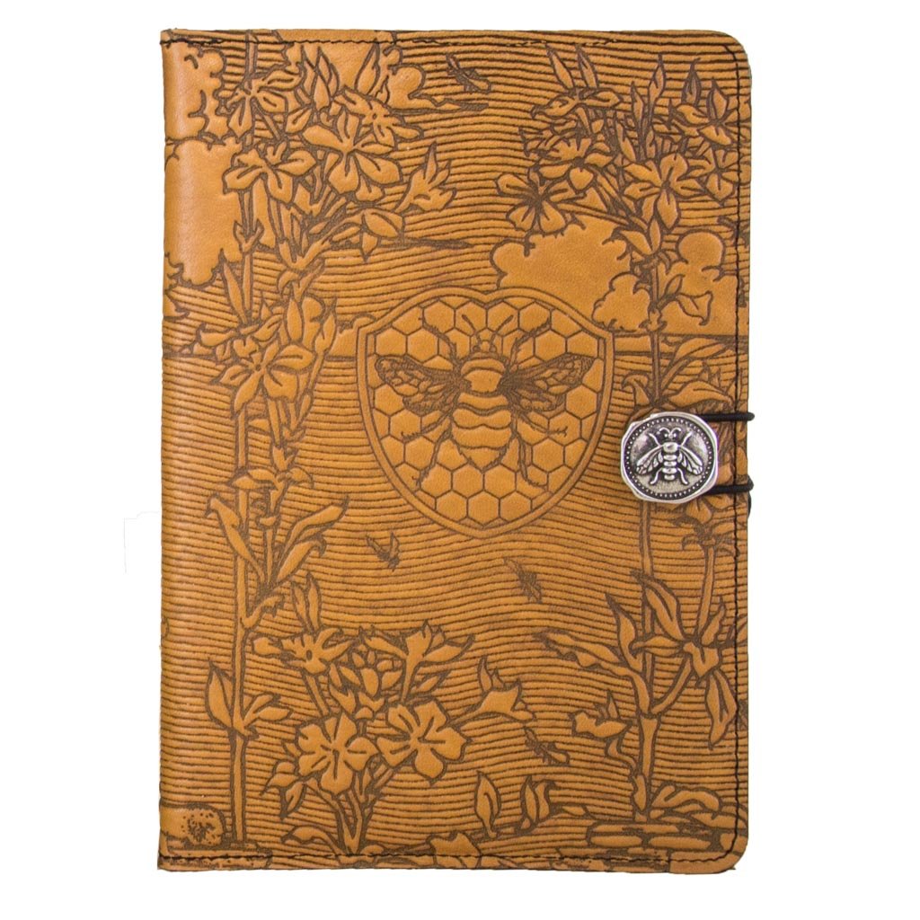 Oberon Design Leather iPad Mini Cover, Case, Bee Garden, Marigold