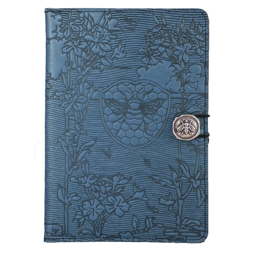 Oberon Design Leather iPad Mini Cover, Case, Bee Garden, Blue