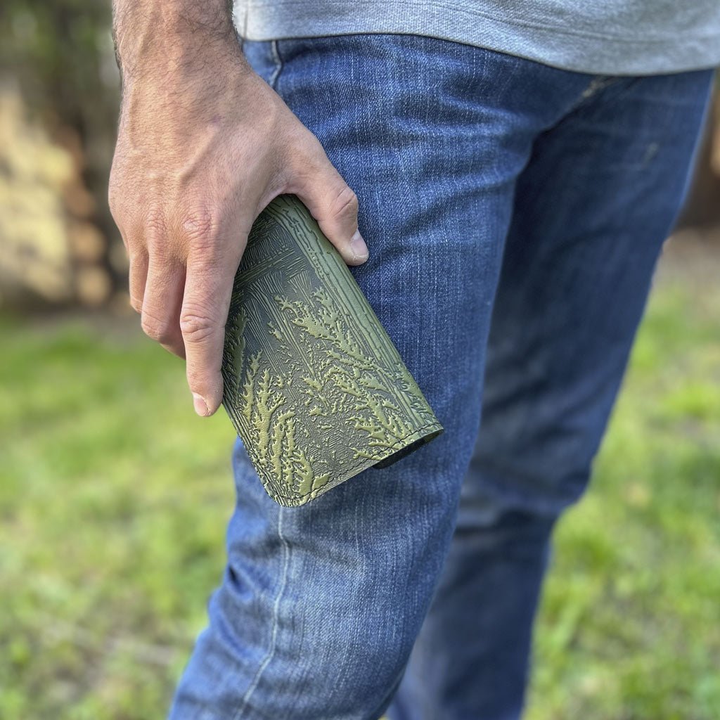 Oberon Design Forest Leather Wallet Folio Case for iPhones, Forest in Fern