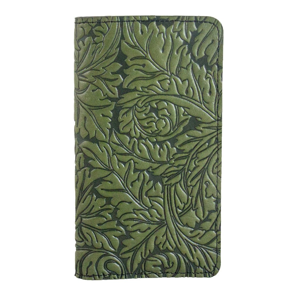 Oberon Design Acanthus Leather Wallet Folio Case for iPhones, Fern