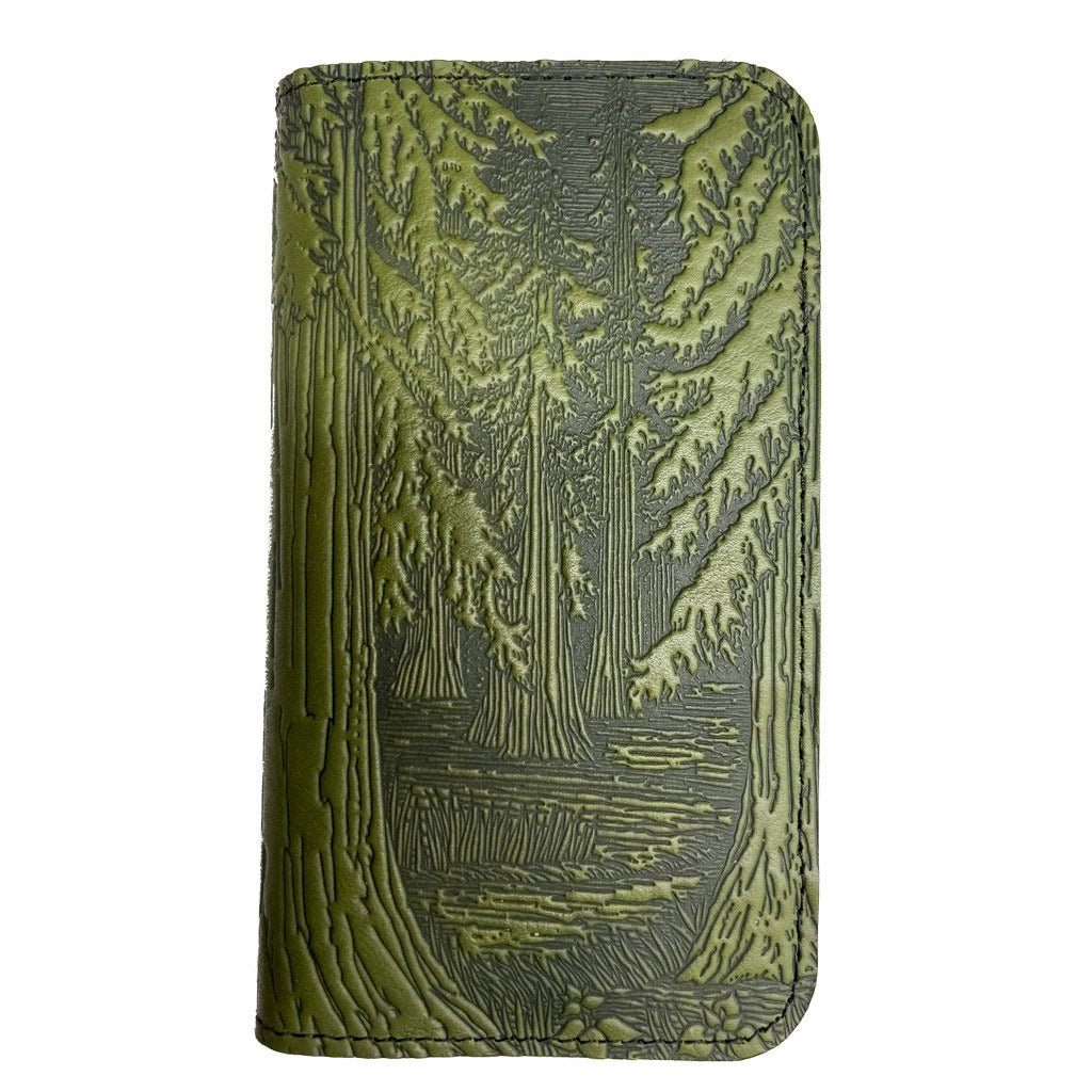 Oberon Design Forest Leather Wallet Folio Case for iPhones, Fern