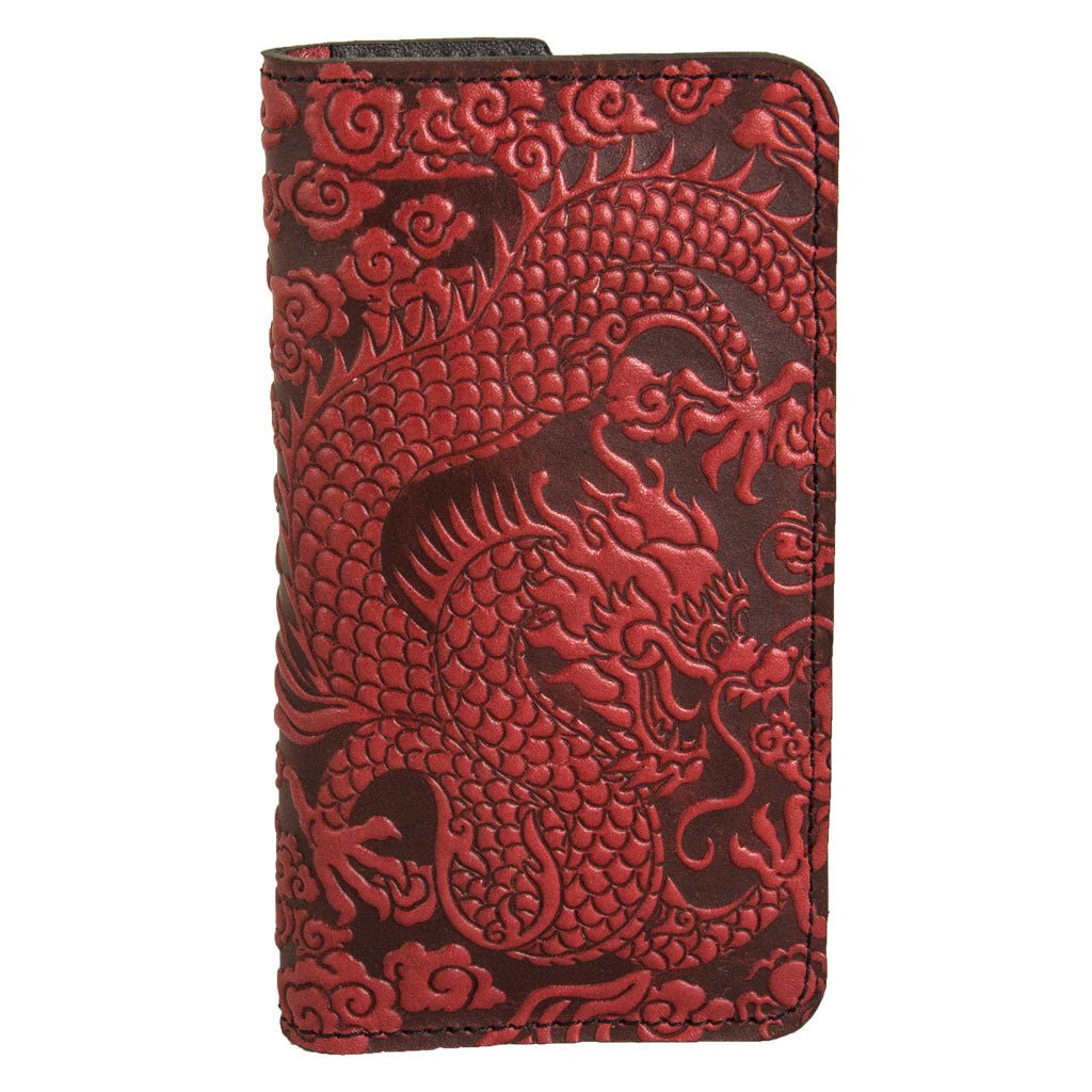 Oberon Design Cloud Dragon Leather Wallet Folio Case for iPhones iPhone 7 / Black