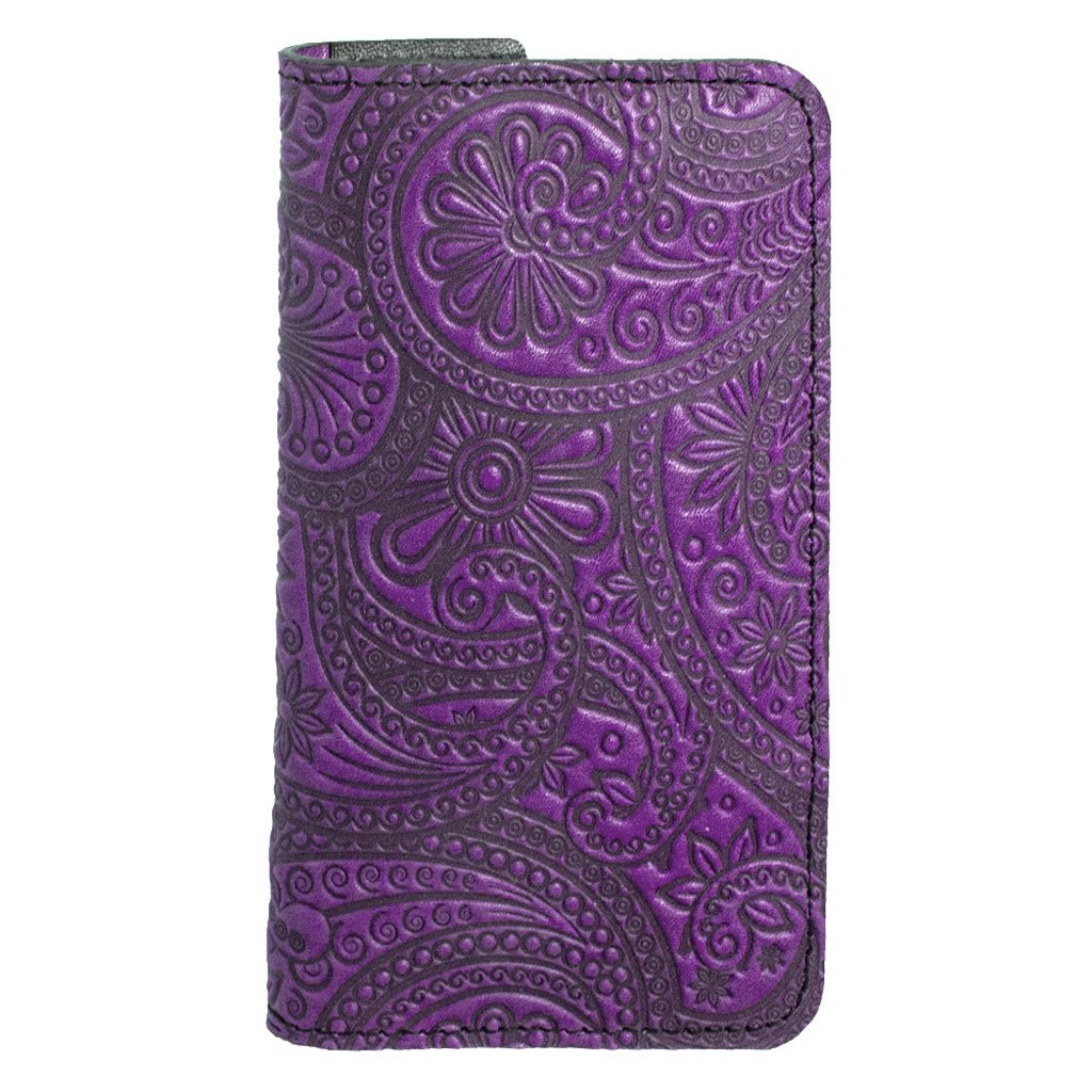 Oberon Design Paisley Leather Wallet Folio Case for iPhones,Teal