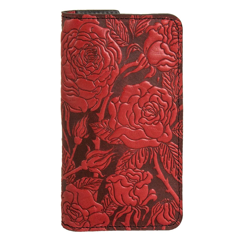 Oberon Design Wild Rose Leather Wallet Folio Case for iPhones,Red