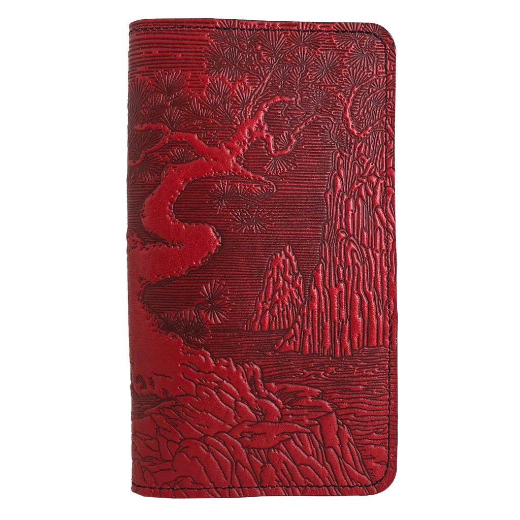 Oberon Design River Garden Leather Wallet Folio Case for iPhones, Red