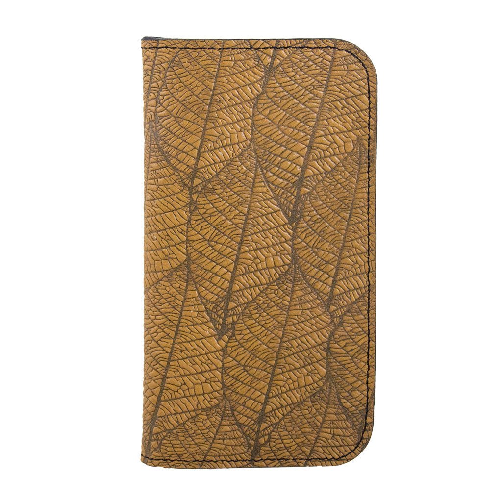 Oberon Design Fallen Leaves Leather Wallet Folio Case for iPhones, Marigold
