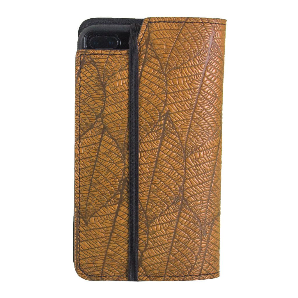 Oberon Design Fallen Leaves Leather Wallet Folio Case for iPhoneSE